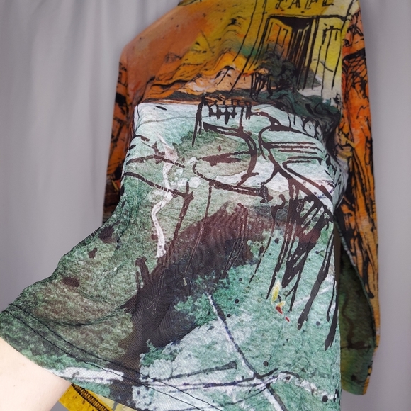 Parsley Sage Mesh Jacket Large Orange Stretch Abstract Cityscape Long Sleeve Art - Picture 7 of 11